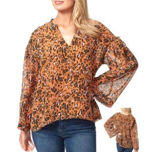 Jessica Simpson Women Cathay Spice Animal Print Split Neck Blouse Top (S) NWT